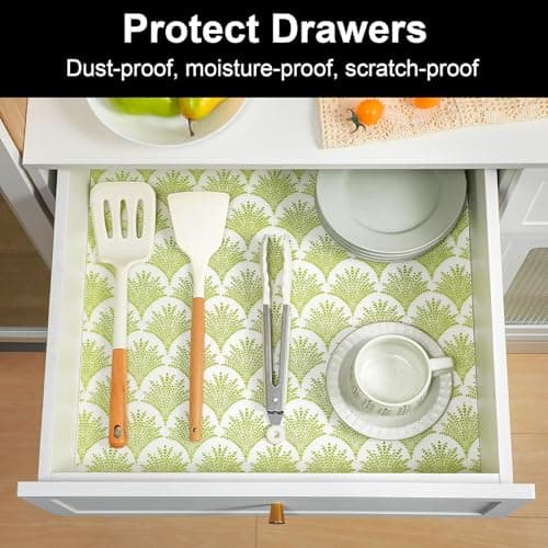 Cooyes Shelf Liners for Kitchen Cabinets, Refrigerator Liners Waterproof & Oil-Proof Kitchen Cupboard Liner Drawer Mats EVA Material Non Adhesive Fridge Liner for Shelves（17.5" W x 78.7" L） - Thumbnail 3