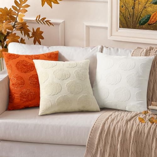 decorUhome Decorative Rust Pumpkin Thanksgiving Throw Pillow Covers 20x20 Set of 2, Soft Chenille Jacquard Farmhouse Textured Pillow Covers for Couch Bed Sofa Autumn Harvest Halloween Holiday - Thumbnail 5