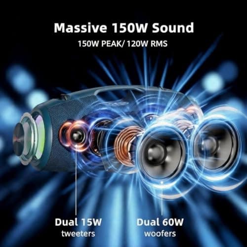 ZEALOT Portable Speakers Bluetooth Wireless, 120W Loud Waterproof Outdoor Speaker with Bass, Subwoofer, 40H Playtime, IP67, EQ, BT 5.3, LED Lights, for Camping Beach Party (Black) - Thumbnail 2