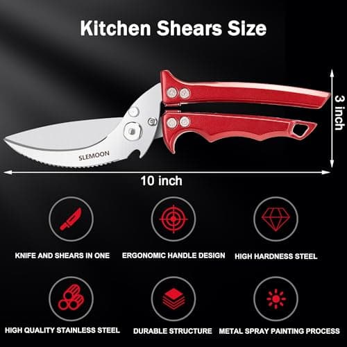 SLEMOON Heavy Duty Poultry Shears Meat Cutting Dishwasher Safe and Food Stainless Kitchen Shears Kitchen Scissors for Chicken Turkey Thanksgiving,Gift Box,burgundy - Thumbnail 4