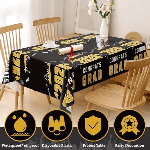 OHOME Graduation Decorations 2026 - Class of 2026 - Plastic Black Tablecloth for Graduation Party Decorations - Class of 2026 Decorations Party Favors Supplies Banner,2 Pack - Thumbnail 4