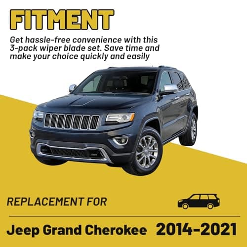 Windshield Wiper Blades Replacement for 2014-2021 Jeep Grand Cherokee, Front Rear Wiper Set 22"+21"+11" (Pack of 3) - Thumbnail 2
