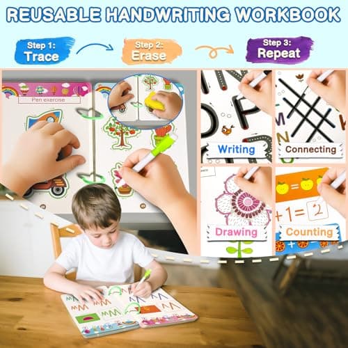 KIDS KING Handwriting Training Aids Book Kit: Reusable Tracing Workbooks with Markers for Kids, Preschool Learning Activities 4-Stage Scribble Workbooks - Thumbnail 5