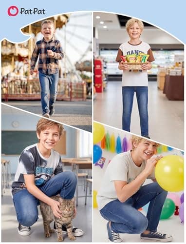 PATPAT Classic Boys Jeans, High Cotton Content Straight Leg Jeans for Boys, Elastic Baggy Pants for Growing Child, Husky Pants with Pockets, Size 6 Blue - Thumbnail 6