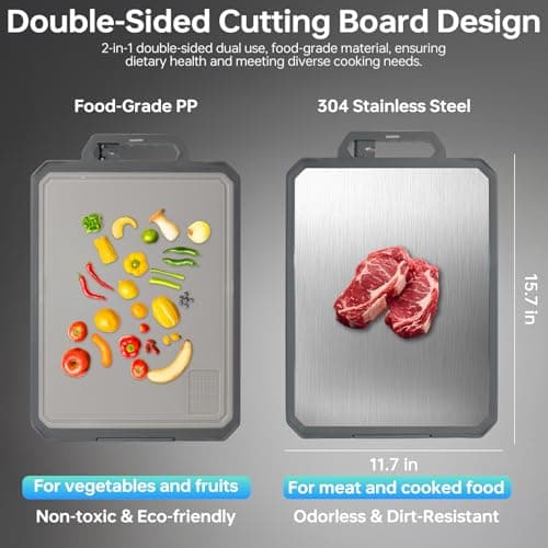 Stainless Steel Cutting Board for Kitchen, 2-in-1 Double-Sided 304 Steel & PP, Non-Slip Chopping Board, 11.7"×15.7",1PCS - Thumbnail 2