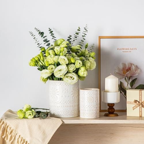 LOVECASA Utensil Holder, 7.2"+5.4" Ceramic Utensil Holder for Countertop, Large Cooking Utensil Crocks for Kitchen Counter, Farmhouse Utensil Vase for Housewarming, Kitchen Decor, Set of 2, Oasis - Thumbnail 6