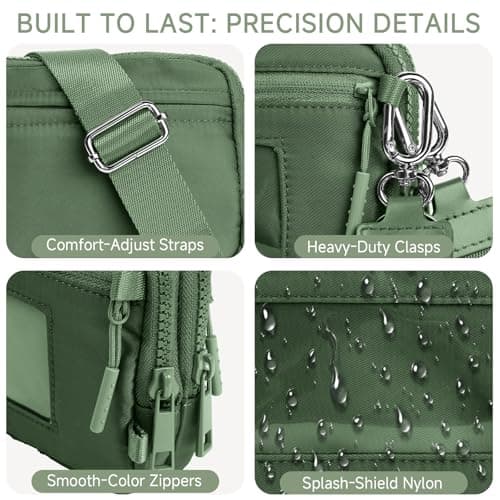 NBERMOTION Checkered Nylon Wristlet Wallets for Women RFID Blocking Purse With Credit Card Holder & Crossbody Strap(Pea Green2) - Thumbnail 6