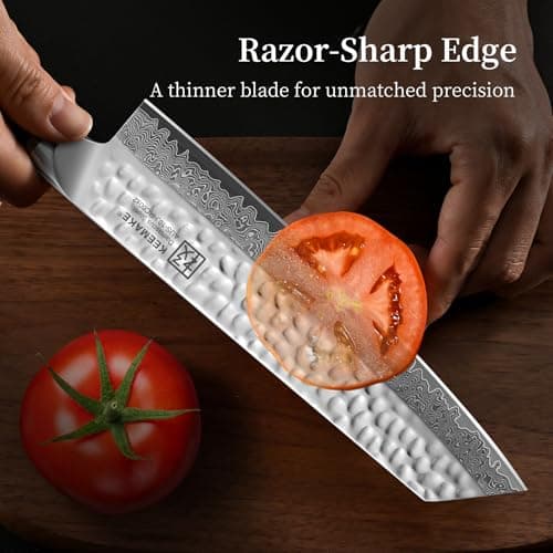 KEEMAKE Kiritsuke Chef Knife, 8 Inch Damascus Japanese Kitchen Knife with Ergonomic Pakkawood Handle, Ultra Sharp Non-Slip Cooking Knife with Ash Sheath - Thumbnail 2