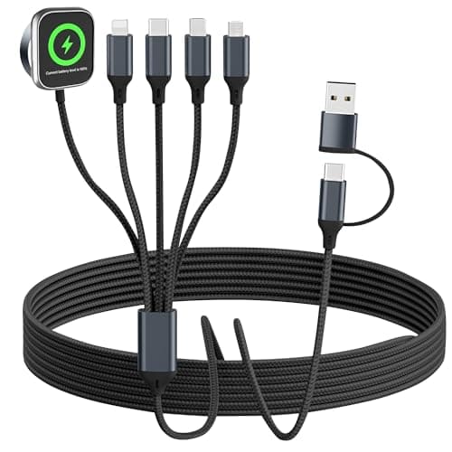5 in 2 Multi Charging Cable for Apple Watch Charger, Travel Cruise Essentials, Type C/IP/Micro USB/Mini B Cable Cord for iWatch Ultra/SE/10-1/iPhone 17-11/Galaxy S25-S20/Garmin GPS-Black, 5FT - Image 1