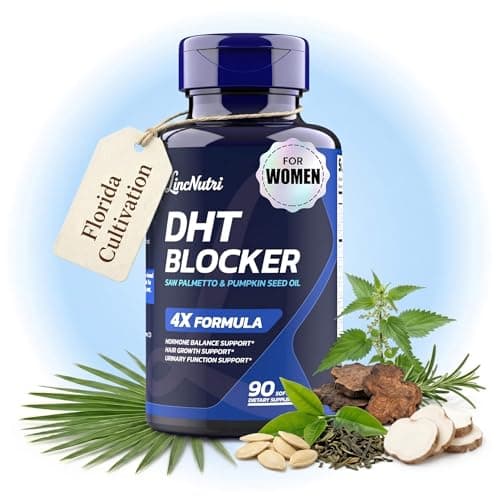 LincNutri 10-in-1 DHT Blocker for Women Hair Growth Supplement, Saw Palmetto for Women with Biotin & Pumpkin Seed Oil - Florida Grown - Supports Skin & Nail Health - 45 Day Supply - 90 Softgels - Image 1