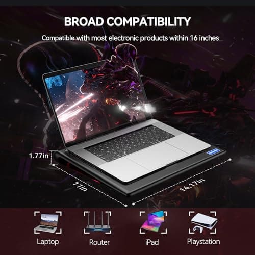 TECKNET Laptop Cooling Pad - 12"-15.6" Laptops Cooler, Powerful Cooler and Ultra Quiet for Gaming Laptops Pad, 2 Wind Speed Adjustable, USB A & C Powered Cooler Stand with Laptop Fan LED (Red) - Thumbnail 5