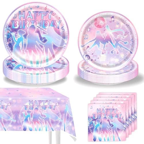 PryXnutra KPOP Demon Movie Hunters Party Tableware Set, 20 Plates (10 * 9in & 10 * 7in), 20 Napkins, 1 Tablecloth, All-in-One Birthday Party Decorations for K POP Fans