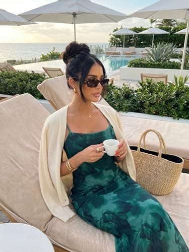 ZAFUL Womens Summer Floral Maxi Dress Spaghetti Strap Mesh Stretch A Line Dresses 2026 Boho Casual Vacaion Party Wedding Guest Slip Long Dresses Spring Clothing Green X-Large - Thumbnail 2