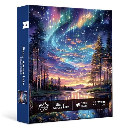 Starry Aurora Lake Puzzles for Adults 1000 Pieces,Impossible Hard Challenging Jigsaw Puzzles,Thick Pieces with Matte Finish,Relaxing Night Sky Wall Art Decor,Stress Relief Gifts for Mom Dad - Thumbnail 3