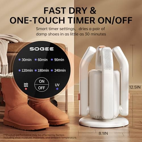 Boot Dryer,Shoe Dryer for Work Boots, 2 * 24“ Retractable Hose with 6 Timers, 4 Tubes Rose Salt Remove Odor, Low-noise Boot Warmer, Suitable for Ski Boots,Shoes,Gloves,Ivory,SH03 - Thumbnail 4