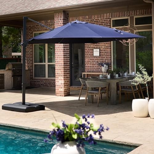 PURPLE LEAF 10' × 10' Patio Cantilever Umbrella with Base Outdoor Square Adjustable Offset Umbrellas with 360-degree Rotation and 8 Heavy Duty Metal Ribs for Garden Deck Pool Navy Blue - Image 1