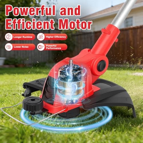 21V Electric Weed Wacker & Lawn Edger, Cordless Weed Eater with 2x4.0Ah Battery Powered, 12" Auto Line Feed String Trimmer with 10 Pcs Spools and Fast Charger, Lightweight Edger Lawn Tool for Yard - Thumbnail 6