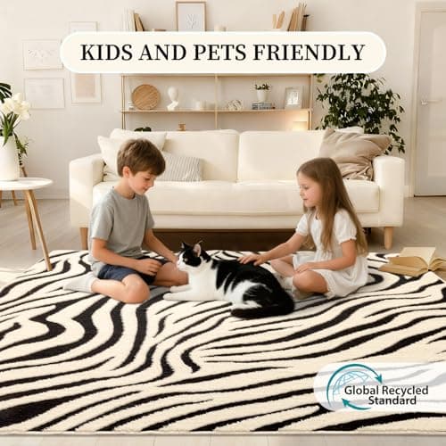 YIHOUSE 9×12 Ft Area Rugs for Living Room: Modern Washable Rug - Abstract Black and Cream White Rug for Bedroom Dining Room Office Playroom Nursery Home Decor - Nonslip Non-Shedding Striped Rugs - Thumbnail 4
