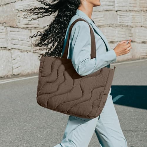 tomtoc 16-inch Puffy Laptop Tote Bag for Women 13.5L, Lightweight Puffer Work Tote with Padded Laptop Compartment for 15/16-inch MacBook, Large Capacity Tote Bag for Office, Business, Daily Essentials - Thumbnail 2