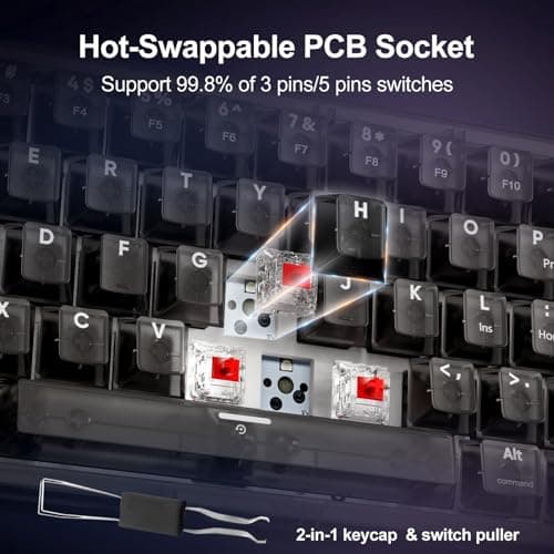 YOUSUOMASTER X83 Wired Gaming Keyboard with Volume Knob,60 Percent Mechanical Keyboard Gasket Mount RGB Backlit with Software,Mini Keyboards with 66 Keys Hot Swappable Red Switch,Translucent Black - Thumbnail 6