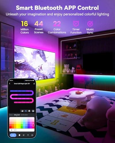 Pak RGB+IC LED Strip Lights for Bedroom & TV, 16.4ft Smart Lights with Remote APP Control, DIY 16 Million Colors, Music Sync Color Changing LED Lighting, 44 Scene Modes, Work with Alexa & Google - Thumbnail 6