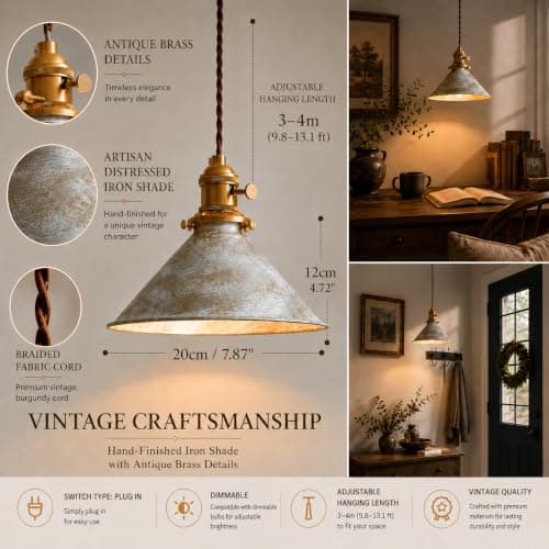 Oyisen Plug in Pendant Light, 8.2 Inch Silver Pendant Light Fixtures On/Off Switch, Adjustable 14Ft Light Cord Hanging Pendant Light for Kitchen Bedroom Restaurant 2 Pack - Thumbnail 6