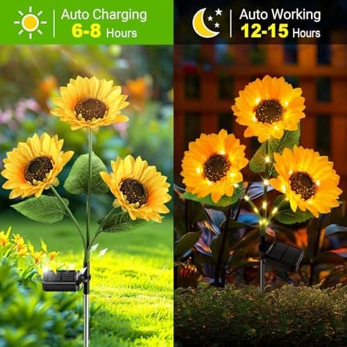 KOOPER Solar Lights Outdoor Garden Decor - Upgraded 3 Pack with 9 Sunflower Lights, Waterproof Solar Outdoor Lights Auto ON/Off Solar Decorative Lights for Garden, Patio, Backyard - Thumbnail 5