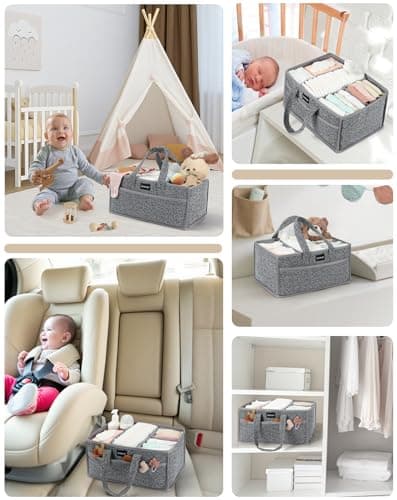 URMYWO Diaper Caddy Organizer - Portable Baby Diaper Caddy with Handle, Large Nursery Organizer Storage Basket for Newborn Essentials, Baby Registry Must Have Shower Gift for Home and Car Travel - Thumbnail 6