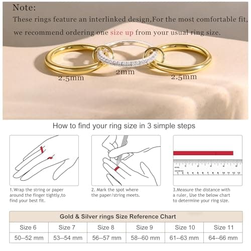 KALOAURA Gold Silver Stackable Rings for Women Non Tarnish, 14k Gold Plated Interlocking Stack Ring Set Chunky Cubic Zirconia CZ Multi-Link Mixed Connected Band Thumb Rings Jewelry for Gift - Thumbnail 5
