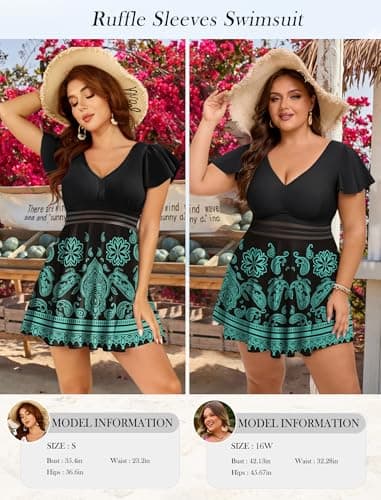 Arolina Womens Plus Size Tankini Top Curvy Modest Swimsuit Tankini Tummy Control Bathing Suit Cute Ladies Swimwear Paisley - Thumbnail 5
