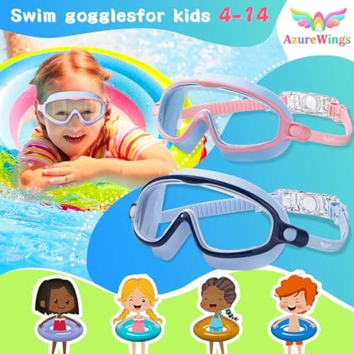 AzureWings 2 Pack Swim Goggles for Kids, No Leak Anti-Fog Anti-UV Swimming Goggles for Boys Girls Children 4-14 (Dark Blue & Pink Blue) - Thumbnail 2
