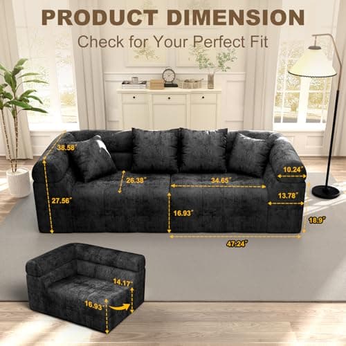 Modular Sectional Sofa Cloud Couch, Boneless Sleeper Bed for Living Room with No Assembly, Deep Seat & Pillows, Loveseat Configurations with Ergo Support & Storage Pocket, Grey - Thumbnail 2