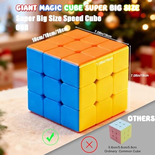 Giant Magic Cube, 18CM Big 3x3 Speed Cube Color-Matching 3D Sensory Puzzle Box Super Large Birthday Christmas Stocking Stuffers Gift for Kids Adults Fidget Toy Brain Teasers Cubing Classroom Speed Toy - Thumbnail 2