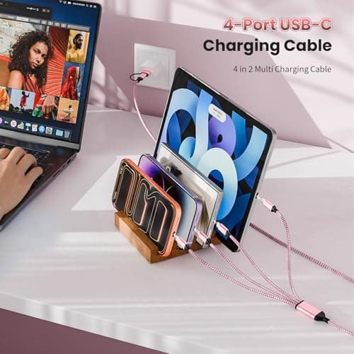 Jogrytece 4-in-2 USB A/C to 4 USB C Multi Charging Cable 5FT, Travel Essential for Airplane & Cruise Trips, Compatible with iPhone 17/16/15 Series, iPad Air/Pro, Samsung Galaxy S25 - Thumbnail 2