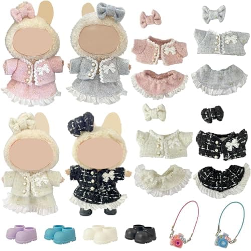 Ezcora Clothes for Doll, 4 Pack Clothes for 17cm Doll Include Pairs of Shoes, Perfect for Play & Display, Doll Outfits Accessories for Collectors (No Dolls) (Elegant Tweed Dress)