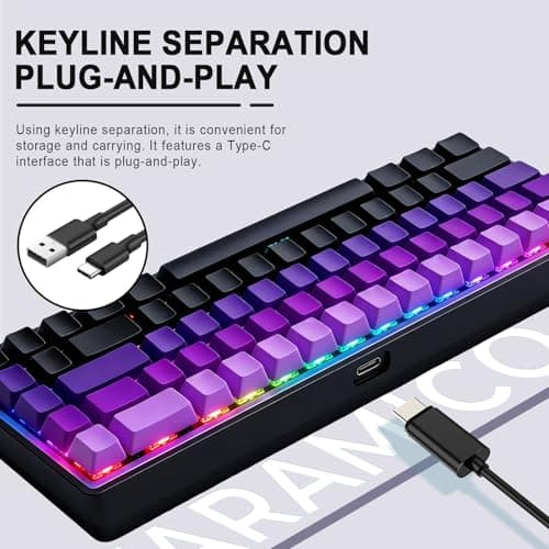 Taramico Mechanical Gaming Keyboard 65% Wired, Magnetic Switch Hot Swappable RGB Backlit, 68-Key Compact Mini Keyboard with Blue Switch, Detachable USB-C Cable for PC Mac Gamer - Thumbnail 6