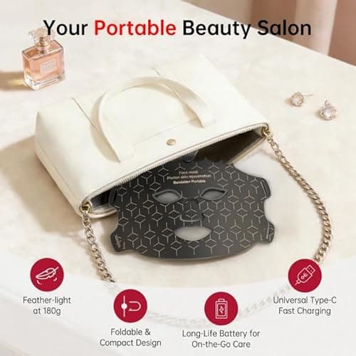 Cordless Red Light Mask for Women 25+ Anti-Aging, At-Home & Travel Red Light Facial Mask Skincare Tool with 7 Color Modes, Soft Flexible, Lightweight, Portable & Rechargeable for Daily Facial Care - Thumbnail 6