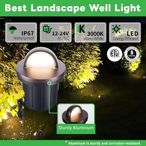 Varmtalys 3000K Landscape Well Lights, 6 Pack 6W 420LM LED Low Voltage 12V In-Ground Lights, IP67 Waterproof Aluminum Oil-Rubbed Bronze, Single-Side Lighting Outdoor for Pathway, Lawn - Thumbnail 2