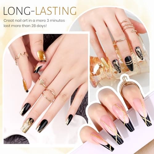 Solid Gel Nail Polish Set,Ombre Pat Painting Gel & Nail Art,6G Full-size 2 Colors Black & Glitter Dark Gold Soak Off UV Gel Polish kit Manicure Salon DIY Design at Home Gift for Woman - Thumbnail 3