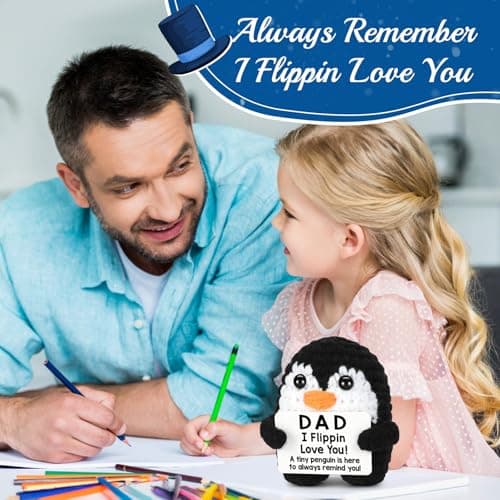 Fathers Day Dad Gifts from Daughter Son Birthday, Handmade Crochet Penguin Father's Day Dad Birthday Gifts, Mini Funny I Love You Gift for Dads Bonus Step Daddy Father Mens Positive Cute Decor - Thumbnail 6