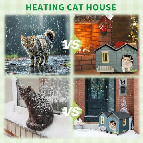 Heated Cat Houses for Indoor/Outdoor Cats with Elevated Heated Cat Bed Providing Safe Feral Cats, Easy to Assemble - Thumbnail 6