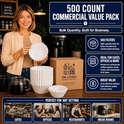 Pine & Pebble® 12-Cup Large Commercial Coffee Filters, 500 Count | Tall-Walled Basket Style (9.84" x 4.33") | No Grounds, No Mess | Fits BUNN & Standard Coffee Makers | Bulk for Cafés & Offices - Thumbnail 5