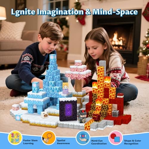 Hiwawind Magnetic Blocks Set, Ice Princess Castle & Lava Realm Fantasy World Building Toys, STEM Montessori Toys for 3 4 5 6 7 8 Year Old Boys Girls, Creative Birthday Gifts for Kids - Thumbnail 5