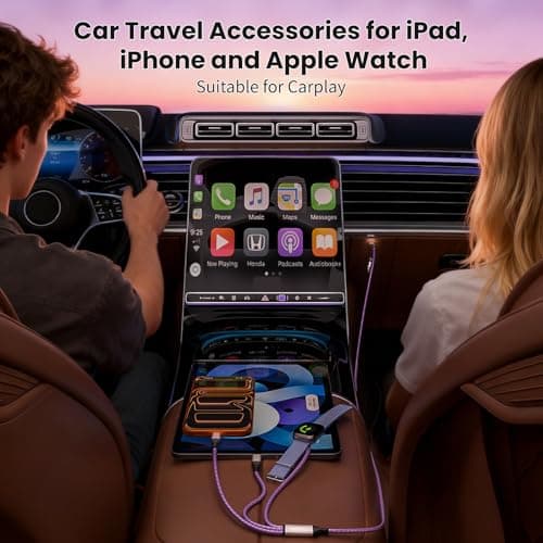 Travel Essentials, 3 in 2 USB A/C Cable to iPhone 17 Charger/iWatch Charger/IP, Braided Multi Charging Cable Cord, RV Camping Essentials, Designed for iWatch Series & iPhone17-11/iPad [Purple, 5FT] - Thumbnail 6