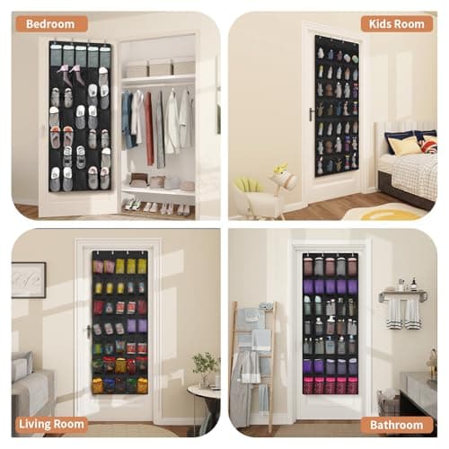 FENTEC 35 Large Pockets Over The Door Shoe Organizer, Mesh Hanging Shoe Organizer Shoe Rack for Closet Mesh Closet Shoe Holder, Over Door Organizer, Shoe Organizer for Wall, Black, 1 Pack - Thumbnail 5