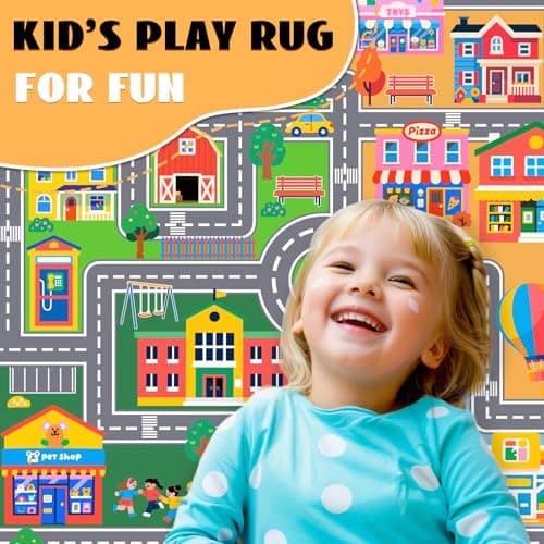 IWRJFQWR Car Rug Play Mat for Kids Room, Road Rug for Kids Floor Educational Learning Track Road Rugs Decorate Nursery Toddler Preschool Bedroom Playroom Decor Mat, 2.5 x 4 Feet - Thumbnail 6