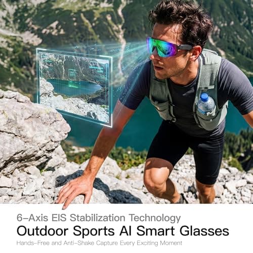 Sport AI Smart Glasses with Camera and EIS Stabilization, Bluetooth 8MP HD Camera 1200P Video Recording, AI Voice Assistant Photo Recognition, Real-Time Translation, Polarized Lenses Sunglasses - Thumbnail 2