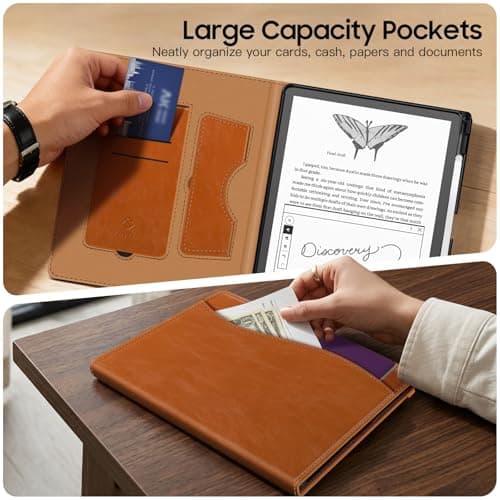Fintie Stand Case for 11" Kindle Scribe 2025 (3rd Generation) and Kindle Scribe Colorsoft (1st Generation), PU Leather Foldable Stand Cover Auto Sleep/Wake w/Card Slot and Pen Holder, Brown - Thumbnail 4