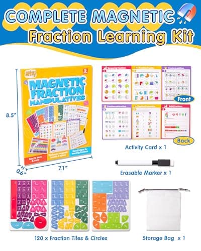 Magnetic Fraction Demonstration Book, Fraction Manipulatives with Magnetic Fraction Tiles & Circles, Montessori Magnetic Fraction Playbook for Hands-On Elementary Math Learning Toys - Thumbnail 4