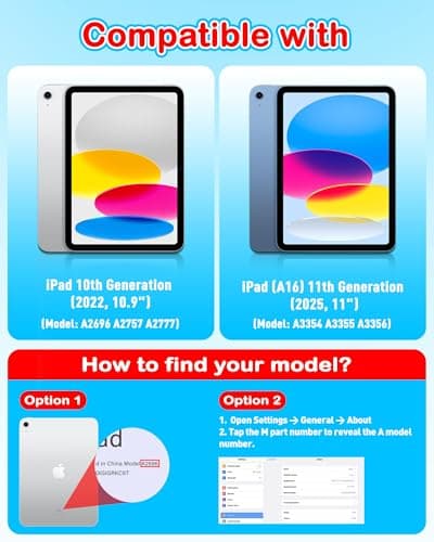YIHE Shockproof Kids Case for iPad (A16) 11th Generation 11 Inch 2025/ iPad 10th Generation 10.9 inch 2022, Durable Protective Cover with Built-in Screen Protector & Stable Stand, Blue Red - Thumbnail 2